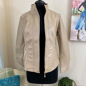 Toffee Faux Leather Jacket with Gold Hardware